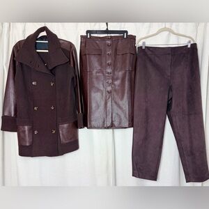 Ann Taylor Coordinated 3-Piece Brown Outfit Sweater Jacket Skirt Pants NWT